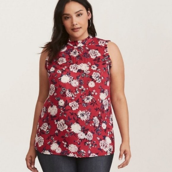 torrid Tops - Torrid pink floral trapeze high neck chiffon tank